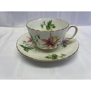 Adderley Teacup Saucer Set Vintage Bone China England Columbine Flower Pattern